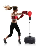 Soozier Punching Bag Free Standing w/ Boxing Gloves Height Adjustable Boxing Ball Set Great For Training, Exercise, Fitness & Stress Relief - Red