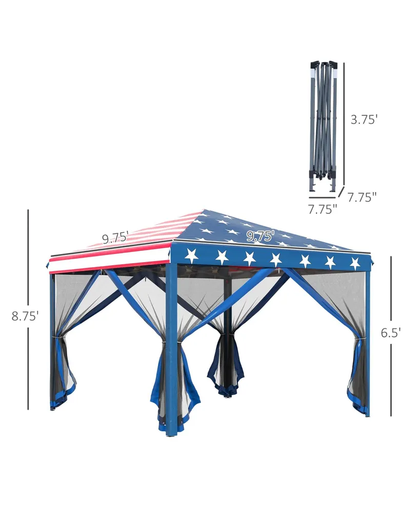 Outsunny 10' x 10' Pop Up Canopy with Removable Mesh Sidewall Netting, Easy Setup Design, Outdoor Party Event with Storage Bag, American Flag