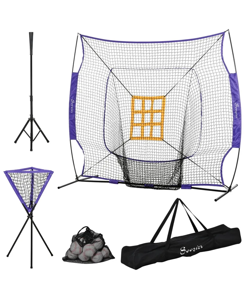 Soozier 7.5'x7' Baseball Practice Net Set w/ Catcher Net, Tee Stand, 12 Baseballs for Pitching, Fielding, Practice Hitting, Batting, Backstop, Trainin