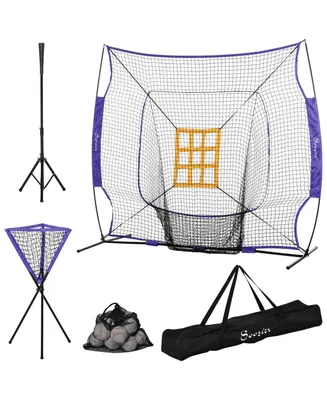 Soozier 7.5'x7' Baseball Practice Net Set w/ Catcher Net, Tee Stand, 12 Baseballs for Pitching, Fielding, Practice Hitting, Batting, Backstop, Trainin