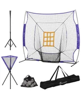 Soozier 7.5'x7' Baseball Practice Net Set w/ Catcher Net, Tee Stand, 12 Baseballs for Pitching, Fielding, Practice Hitting, Batting, Backstop, Trainin