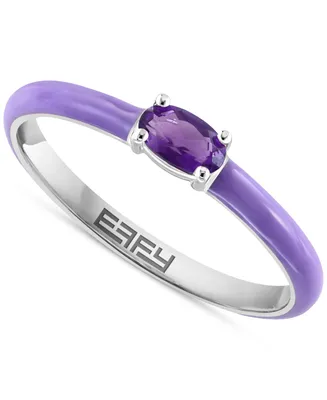 Effy Pink Opal (1/6 ct. t.w.) & Enamel Ring Sterling Silver (Also available Amethyst, Garnet, Citrine and Blue Topaz)