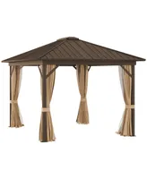 Outsunny 10' x 12' Hardtop Gazebo with Netting and Curtains, Galvanized Steel Roof, Hardtop Cover, Hook for Decorations