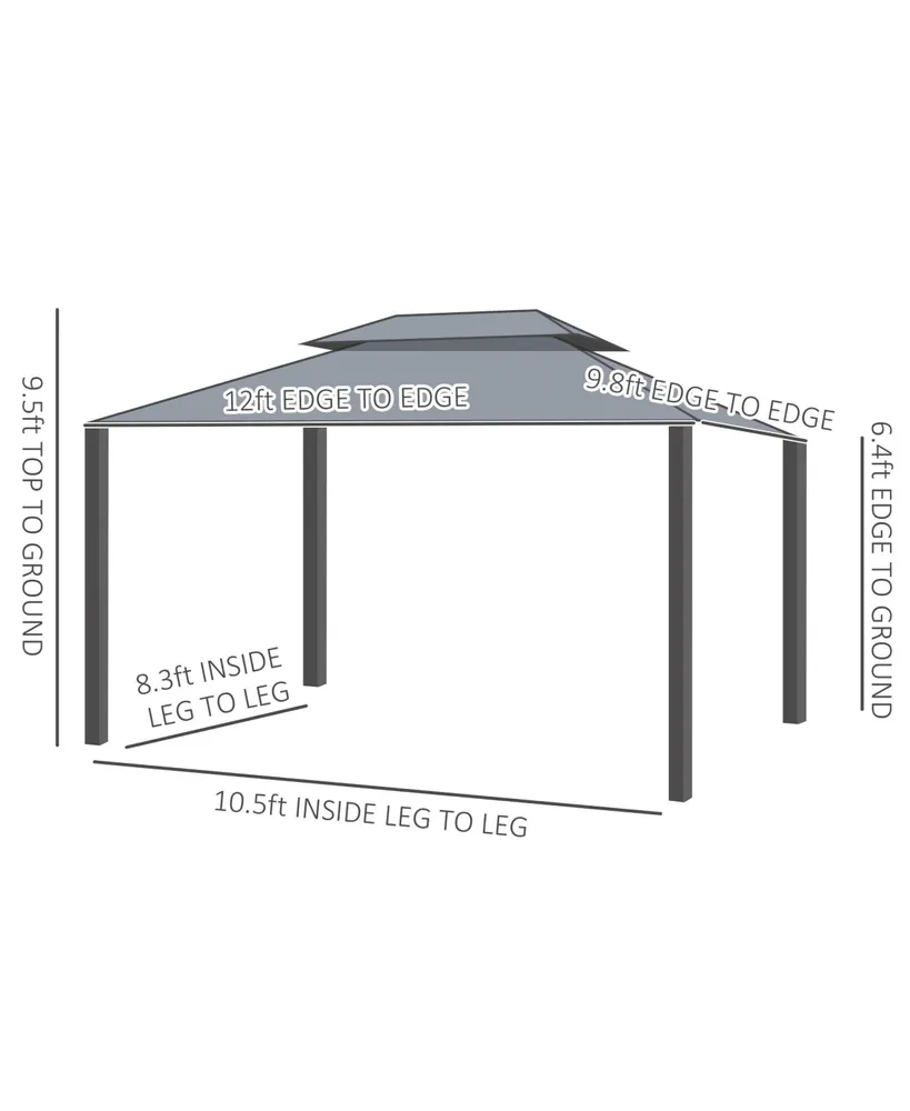Outsunny Patio Gazebo 12' x 10', Netting & Curtains, 2 Tier Double Vented Steel Roof, Permanent Hardtop, Ceiling Hooks, Rust Proof Aluminum Frame for