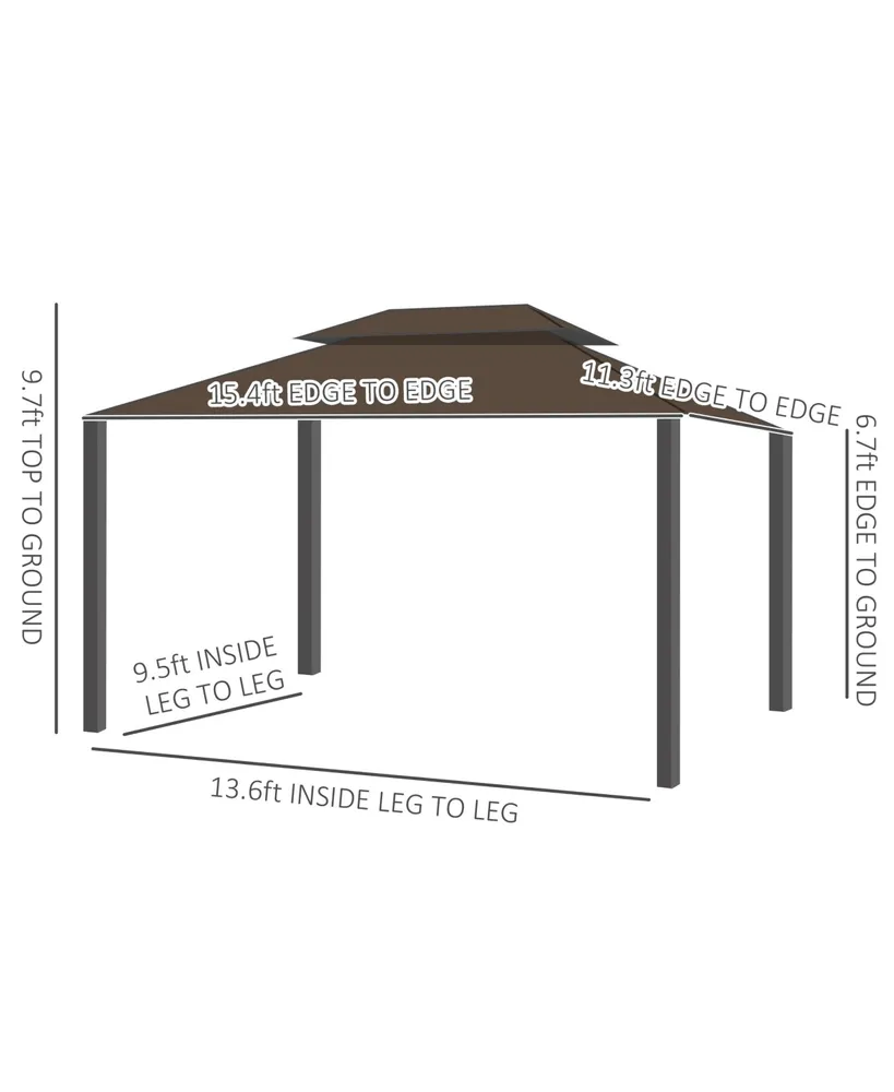 Outsunny Patio Gazebo 15' x 11', Hardtop Canopy, Double Vented Roof, Netting, Curtains, See Through Uv and Waterproof Polycarbonate, Ceiling Hook, Alu