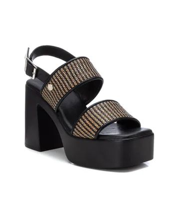 Women's Heeled Sandals, Black With Brown Accent