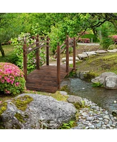 Outsunny 7.5' Fir Wood Garden Bridge Arc Walkway with Side Railings, Perfect for Backyards, Gardens, & Streams, Carbonized