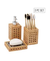 Mind Reader Lattice Collection, Soap Dish, Liquid Soap Dispenser, and Toothbrush Holder Set, Bathroom, Rayon from Bamboo