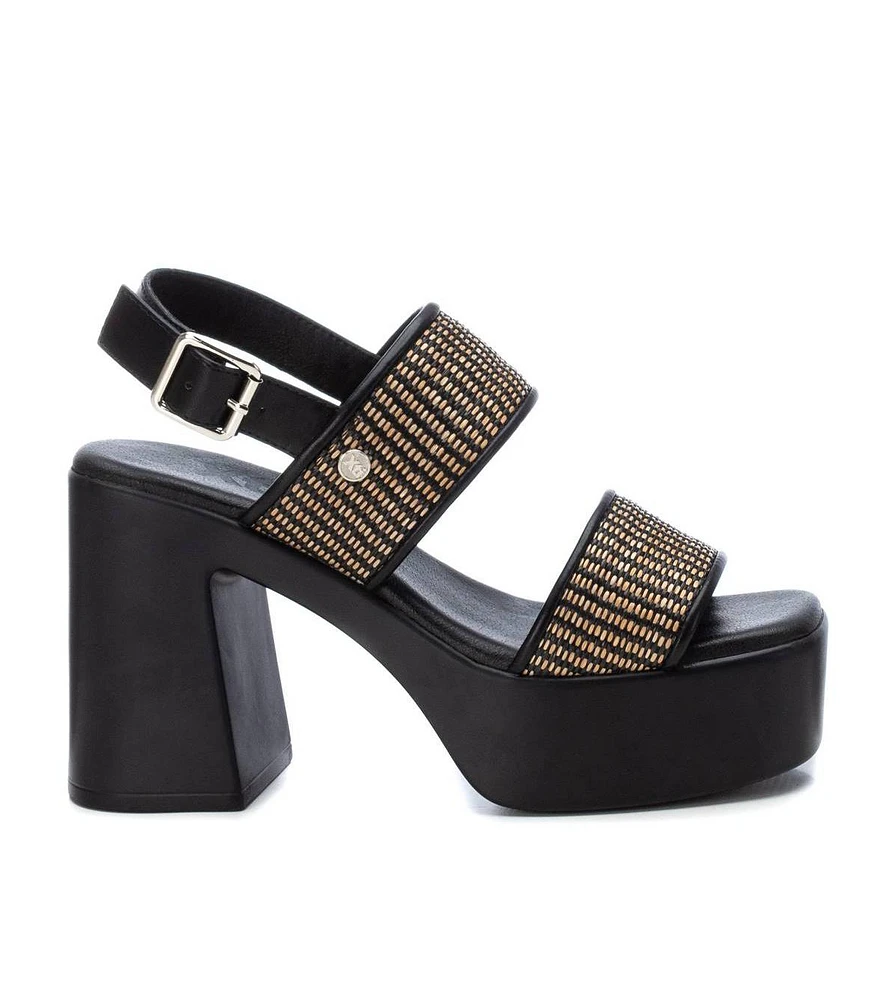 Women's Heeled Sandals, Black With Brown Accent