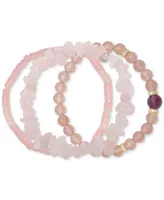 3-Pc. Set Strawberry Quartz, Rose Quartz, Cubic Zirconia & Amethyst Stretch Bracelets in 14k Gold-Plated Sterling Silver