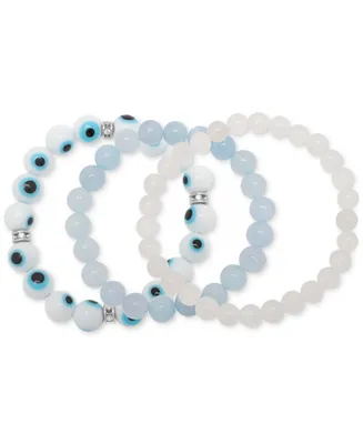 3 Pc. Set Aquamarine, Jade, & Cubic Zirconia Evil Eye Stretch Bracelets