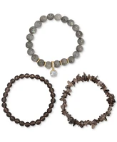 3-Pc. Set Labradorite, Smoky Quartz, & Cubic Zirconia Stretch Bracelets in 14k Gold-Plated Sterling Silver