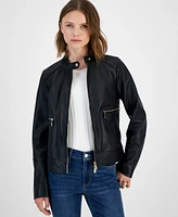 Sam Edelman Women's Leather Snap-Collar Jacket
