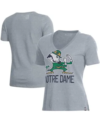 Women's Under Armour Heathered Gray Notre Dame Fighting Irish Logo Performance V-Neck T-shirt