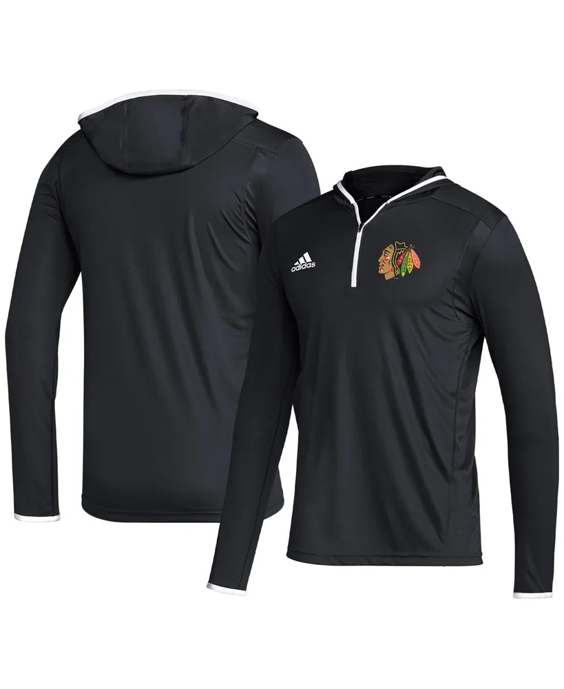 Men's adidas Black Chicago Blackhawks Team Long Sleeve Quarter-Zip Hoodie T-shirt