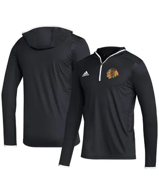 Men's adidas Black Chicago Blackhawks Team Long Sleeve Quarter-Zip Hoodie T-shirt