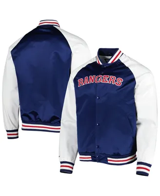 Men's Mitchell & Ness Blue, White New York Rangers Primetime Raglan Satin Full-Snap Jacket