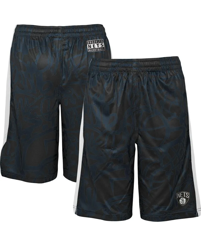 Big Boys and Girls Black Brooklyn Nets Scribble Dribble Baller Shorts