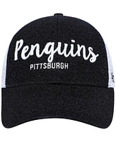 Women's '47 Brand Black, White Pittsburgh Penguins Encore Mvp Trucker Snapback Hat