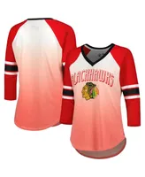 Women's G-iii 4Her by Carl Banks Red Chicago Blackhawks Lead Off Tri-Blend Raglan 3/4-Sleeve V-Neck T-shirt