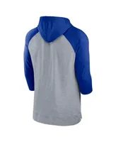 Men's Nike Heather Gray, Royal Buffalo Bills Raglan 3/4-Sleeve Pullover Hoodie
