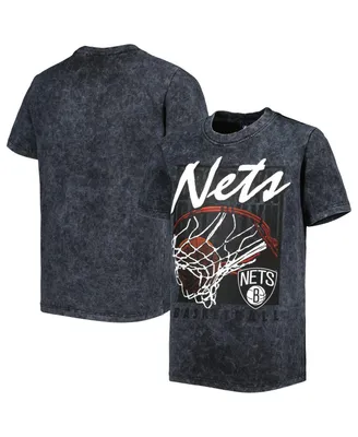 Big Boys and Girls Black Brooklyn Nets Mineral Wash Headliner T-shirt