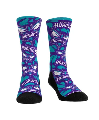 Men's and Women's Rock 'Em Socks Charlotte Hornets Allover Logo and Paint Crew Socks