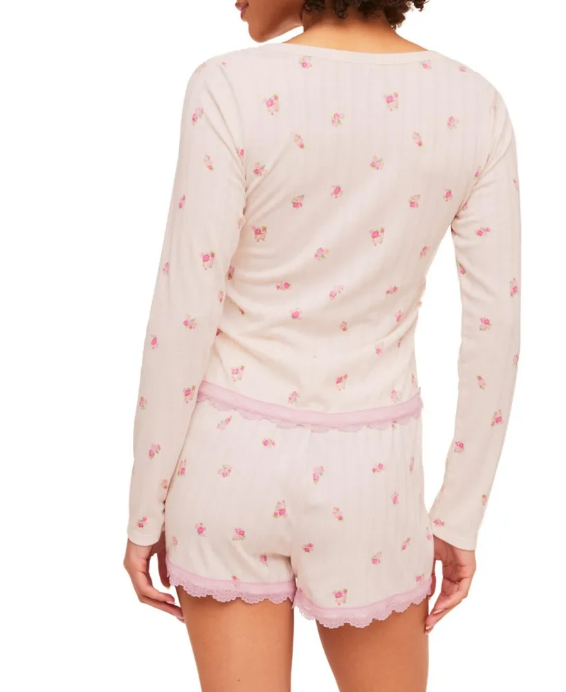 Adore Me Women's Kennedy Pajama Long Sleeve Henley & Short Set