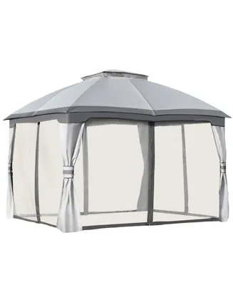 Outsunny 10' x 12' 2-Level Outdoor Gazebo Tent w/ Zippe Mesh Sidewalls