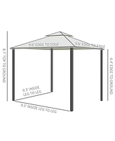 Outsunny 10' x 10' Patio Gazebo Outdoor Canopy Shelter with 2-Tier Roof and Netting, Steel Frame for Garden, Lawn, Backyard and Deck, Cream White