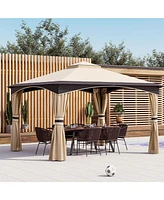 Outsunny 10' x 12' Outdoor Gazebo with Mesh Netting Sidewalls for Shade and Rain, Patio Gazebo Canopy with 2