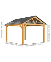 Outsunny 11x13 Hardtop Gazebo with Wooden Frame, Permanent Metal Roof Gazebo Canopy with Ceiling Hook for Garden, Patio, Backyard