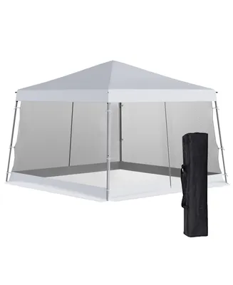 Outsunny 10' x 10' Pop Up Canopy, Foldable Canopy Tent with Carrying Bag, Mesh Sidewalls and 3