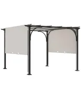 Outsunny 10' x 10' Steel Patio Pergola, Retractable Canopy, Backyard Shade Shelter for Porch Party, Garden, Grill Gazebo, White