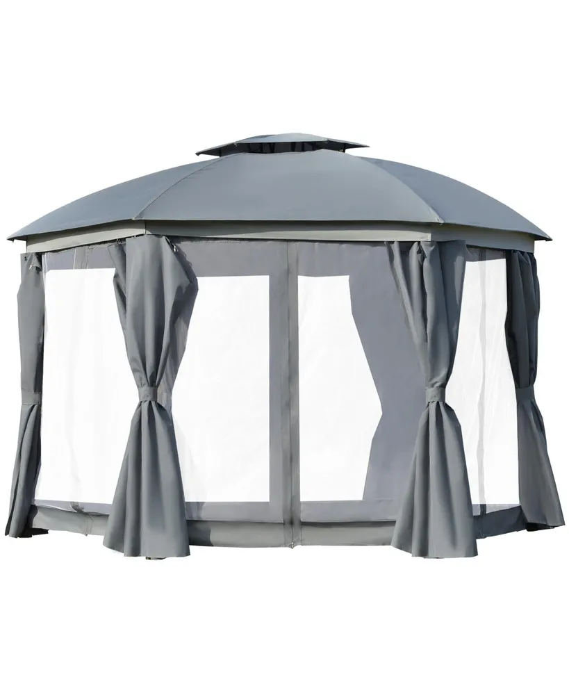 Outsunny 12' x 12' Round Outdoor Patio Gazebo Canopy with 2-Tier Roof,