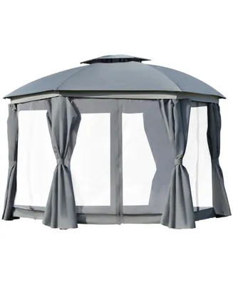 Outsunny 12' x 12' Round Outdoor Gazebo, Patio Dome Gazebo Canopy Shelter with Double Roof, Netting Sidewalls and Curtains, Zippered Doors, Strong Ste