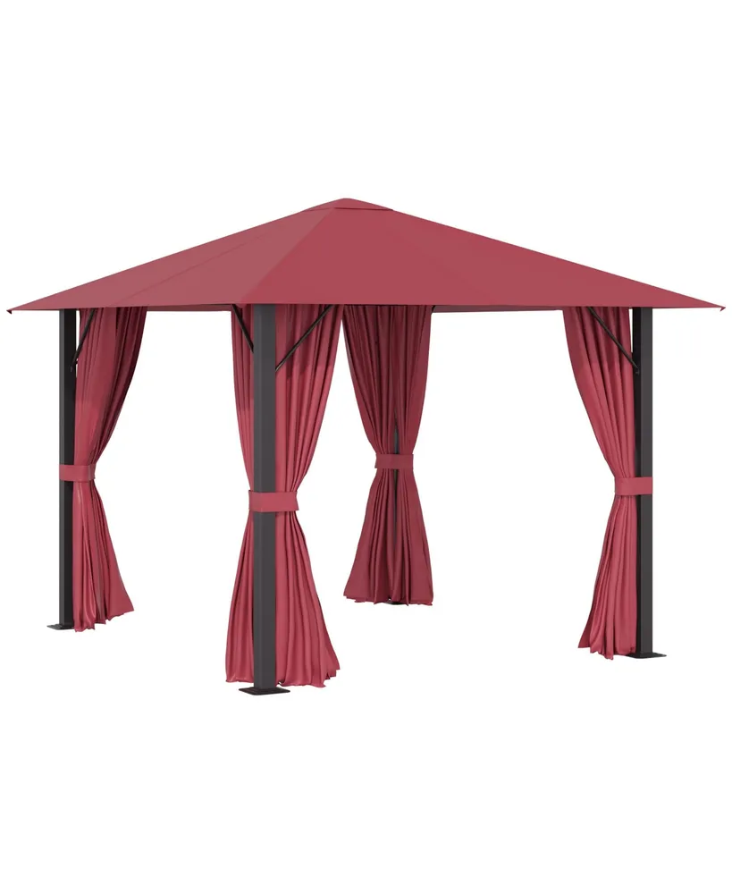 Outsunny 10' x 10' Patio Gazebo Aluminum Frame Outdoor Canopy Shelter with Sidewalls, Vented Roof for Garden, Lawn, Backyard and Deck, Wine Red