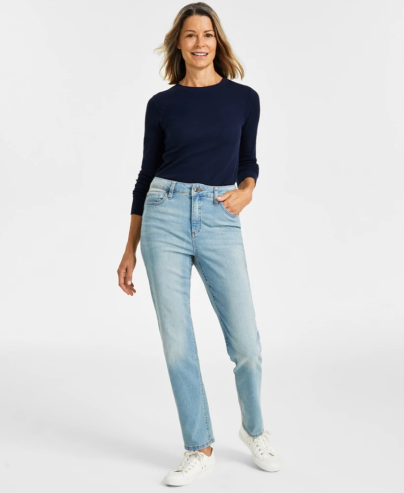 Style & Co Petite High-Rise Natural Straight-Leg Jeans, Short, Created for Macy's