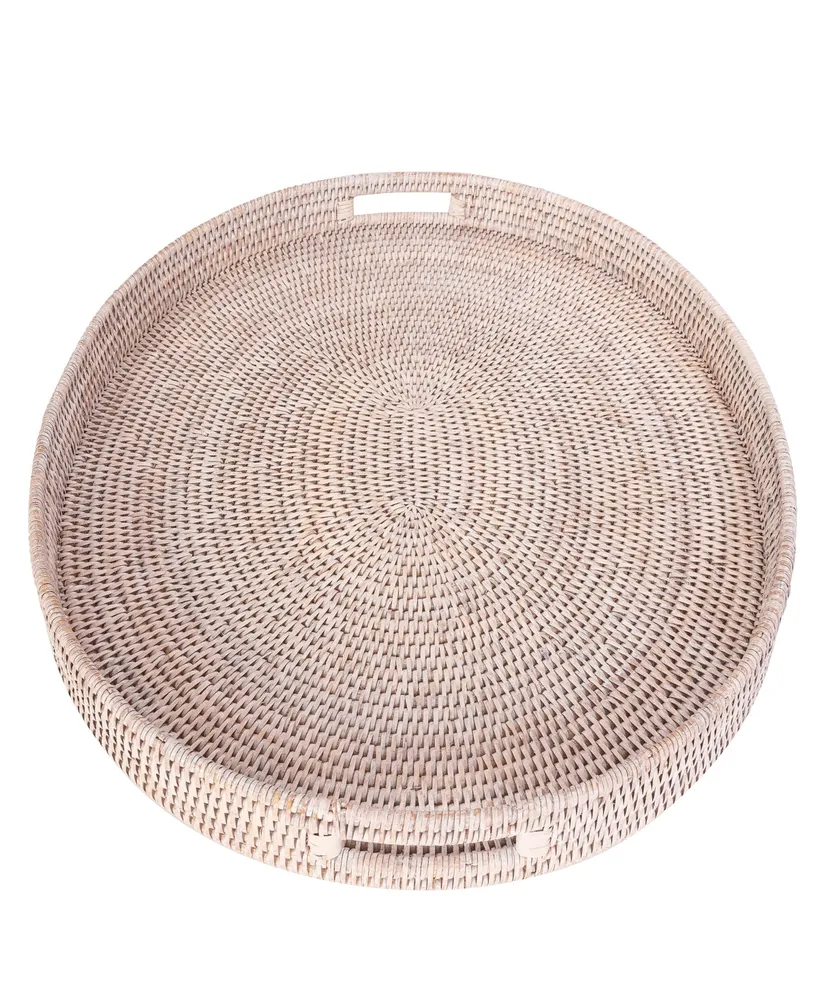 Artifacts Rattan Oval Ottoman Tray with Cutout Handles