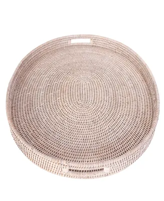 Artifacts Rattan Oval Ottoman Tray with Cutout Handles