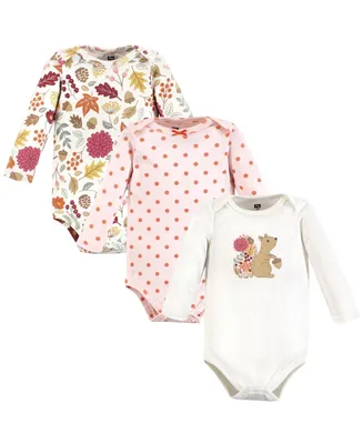 Hudson Baby Girls Cotton Long-Sleeve Bodysuits, Fall Squirrel 3-Pack, 6-9 Months