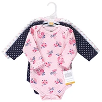 Hudson Baby Girls Quilted Long-Sleeve Cotton Bodysuits 3pk, Enchanted Forest, Months