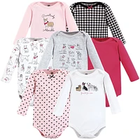 Hudson Baby Girls Cotton Long-Sleeve Bodysuits Dogs -Pack