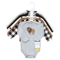 Hudson Baby Boys Cotton Long-Sleeve Bodysuits, Wild buffalo 7-Pack - 7