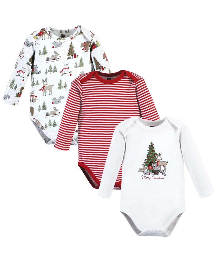 Hudson Baby Boys Cotton Long-Sleeve Bodysuits, Santa Reindeer, 6-9 Months