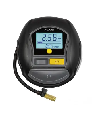 Sylvania Rapid Portable Tire Inflator - Large Led Digital Display Gauge with Quick Set Auto Stop Inflation and Setting Memory - Led Work Light