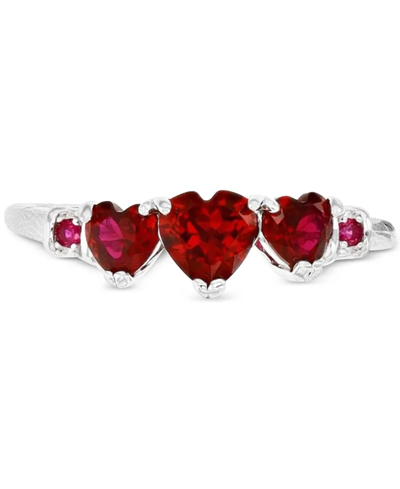 Lab-Grown Ruby Heart Graduated Ring (1-3/8 ct. t.w.) Sterling Silver