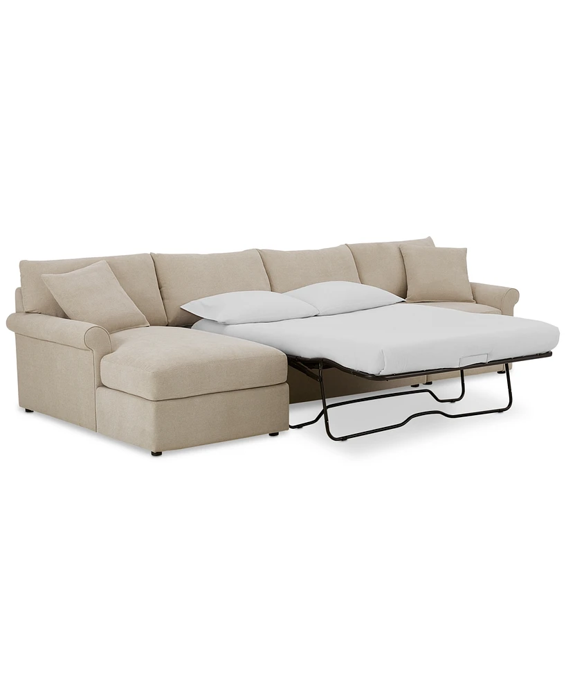 Wrenley 134" 3-Pc. Fabric Sectional Chaise Sleeper Sofa, Created for Macy's