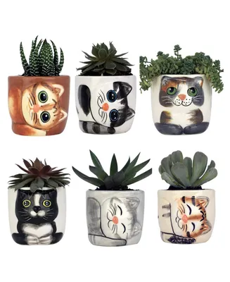 Window Garden Cute Cat Planter Pot - 6 Mini 3" Succulent Kitty Pots - Cute Flower Pots for Indoor Plants - Cat Decor Vase for Cactus, Herb