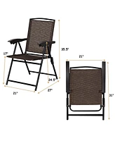 4PCS Folding Sling Chairs Steel Armrest Patio Garden Camping